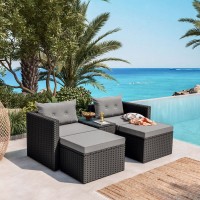 JAKARTA Set Σαλόνι Κήπου K/D, Πολυμορφικό 5τ, Μέταλλο-Wicker Μαύρο, Μαξιλάρια Γκρι 2 Πολυθρ+2 Σκαμπό+1 Τραπεζάκι
