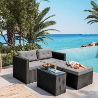 JAKARTA Set Σαλόνι Κήπου K/D, Πολυμορφικό 5τ, Μέταλλο-Wicker Μαύρο, Μαξιλάρια Γκρι 2 Πολυθρ+2 Σκαμπό+1 Τραπεζάκι