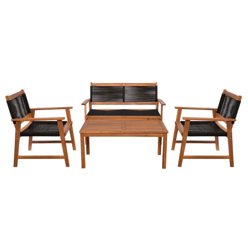 SPRING Set Σαλόνι Κήπου Ακακία Φυσικό, Wicker Μαύρο: Τραπέζι + Καναπέ 2Θέσιο + 2 Πολυθρόνες 100x50x45/120x68x84/67x65x84cm