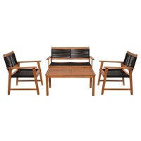 SPRING Set Σαλόνι Κήπου Ακακία Φυσικό, Wicker Μαύρο: Τραπέζι + Καναπέ 2Θέσιο + 2 Πολυθρόνες 100x50x45/120x68x84/67x65x84cm