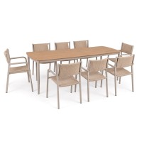 DENVER Set Τραπεζαρία Κήπου, Αλουμίνιο & Rope Wicker Μπεζ, Polywood-Τραπέζι+8 Πολυθρόνες T: 220x97x74, Chair: 56x58x82