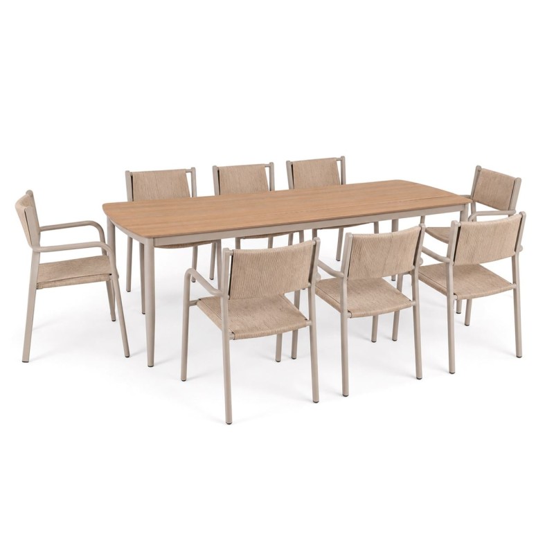 DENVER Set Τραπεζαρία Κήπου, Αλουμίνιο & Rope Wicker Μπεζ, Polywood-Τραπέζι+8 Πολυθρόνες T: 220x97x74, Chair: 56x58x82