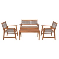 SPRING Set Σαλόνι Κήπου Ακακία Φυσικό, Wicker Μπεζ: Τραπέζι + Καναπέ 2Θέσιο + 2 Πολυθρόνες 100x50x45/120x68x84/67x65x84cm