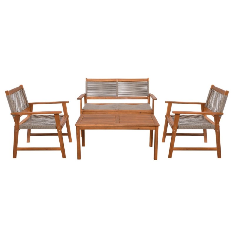 SPRING Set Σαλόνι Κήπου Ακακία Φυσικό, Wicker Μπεζ: Τραπέζι + Καναπέ 2Θέσιο + 2 Πολυθρόνες 100x50x45/120x68x84/67x65x84cm