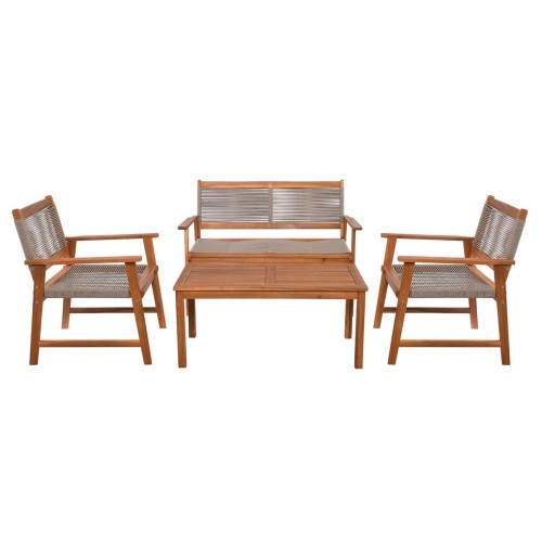 SPRING Set Σαλόνι Κήπου Ακακία Φυσικό, Wicker Μπεζ: Τραπέζι + Καναπέ 2Θέσιο + 2 Πολυθρόνες 100x50x45/120x68x84/67x65x84cm