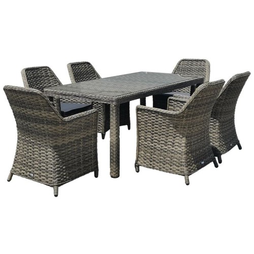 ESPERIA Set Τραπεζαρία Κήπου ALU,Wicker Grey Brown-Ανθρακί: Τραπέζι 180x90 + 6 Πολυθρόνες Τραπ:180x90x78 Πολ:64x68x90cm