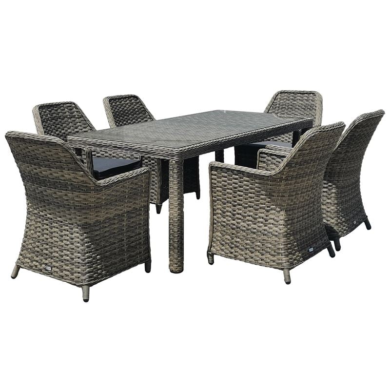 ESPERIA Set Τραπεζαρία Κήπου ALU,Wicker Grey Brown-Ανθρακί: Τραπέζι 180x90 + 6 Πολυθρόνες Τραπ:180x90x78 Πολ:64x68x90cm