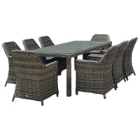 ESPERIA Set Τραπεζαρία Κήπου ALU,Wicker Grey Brown-Ανθρακί: Τραπέζι 230x100 + 8 Πολυθρόνες Τραπ:230x100x78 Πολ:64x68x90cm
