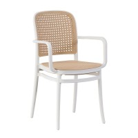 FLORENCE Πολυθρόνα PP Άσπρο, PP Rattan Μπεζ, Στοιβαζόμενη 54x54x84cm
