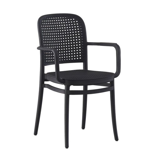FLORENCE Πολυθρόνα PP Μαύρο, PP Rattan Μαύρο, Στοιβαζόμενη 54x54x84cm