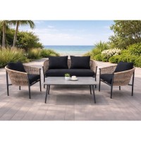 GASBA Set Σαλόνι Κήπου 4τεμ, Alu Ανθρακί, Rope Wicker Φυσικό, Μαξιλάρια Σκούρο Γκρι 2 Πολυθρ+1 Καναπ+1 Τραπεζάκι