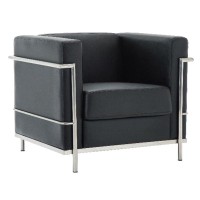 GENOVA Πολυθρόνα Σαλονιού Καθιστικού, Inox - Pu Μαύρο 83x73x71cm