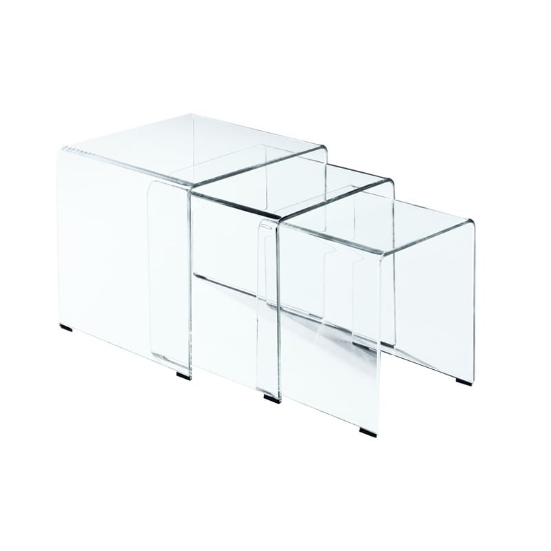 GLASSER Set 3  Βοηθητικά Τραπεζάκια, Διάφανο Γυαλί 10m 42x42x42/36x36x39/30x30x36cm