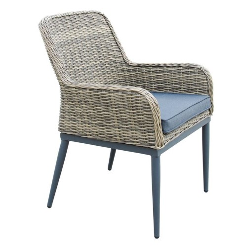 HAVANA Πολυθρόνα Τραπεζαρίας Κήπου-Βεράντας, ALU - Wicker Grey Brown, Μαξιλάρι Ανθρακί 64x65x85cm