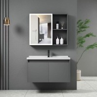 IDEA-1 Set Έπιπλο Μπάνιου Γκρι, Καθρέπτης LED + Πάγκος με Νιπτήρα και Μπαταρία Up:55x11x60cm Down:60x47x45cm