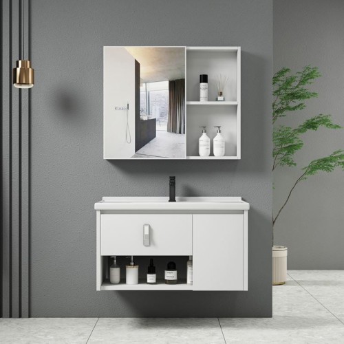 IDEA-2 Set Έπιπλο Μπάνιου Άσπρο, Καθρέπτης + Πάγκος με Νιπτήρα και Μπαταρία Up:55x11x60cm Down:60x47x45cm