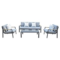 LATINO Set Σαλόνι Κήπου 4τεμ, Αλουμίνιο Μαύρο, Μαξιλάρια Γκρι, Γυαλί Μαύρο 2 Πολυθρ+1 Καναπ+1 Τραπεζάκι