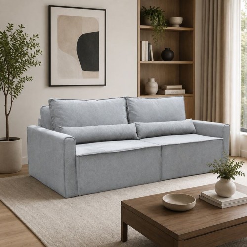LIDRA Καναπές – Κρεβάτι 3Θέσιος, Ύφασμα Γκρι Sofa:220x110x90 Bed:137x196cm
