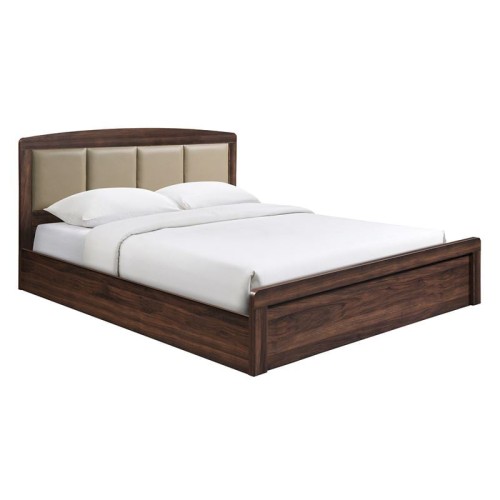 CALIBER Κρεβάτι Διπλό για Στρώμα 150x200cm, Απόχρωση Καρυδί, Κεφαλάρι Pu Μπεζ 158x210x100cm