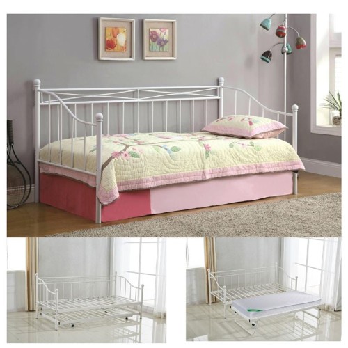 MARIN Daybed Κρεβάτι (90x190) + Βοηθητικό Κρεβάτι (85x185) Μέταλλο Βαφή Άσπρο 198x97x93 + 185x85x36cm