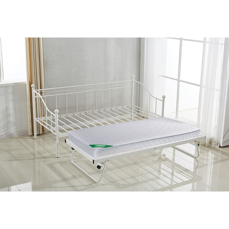 MARIN Set: Daybed (για στρώμα 90x190) + Βοηθητικό Κρεβάτι με Στρώμα 185x85 Μέταλλο Άσπρο Κρεβάτια:198x97x93+185x85x36cm