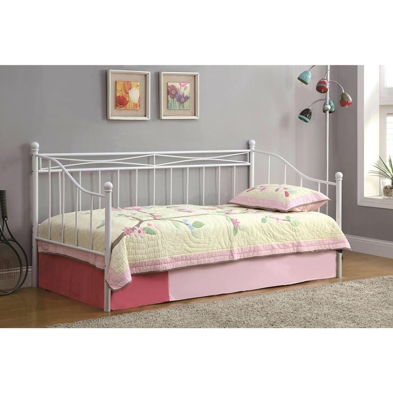 MARIN Set: Daybed με Στρώμα 90x190 + Βοηθητικό Κρεβάτι με Στρώμα 85x185 Μέταλλο Άσπρο Κρεβάτια:198x97x93+185x85x36cm