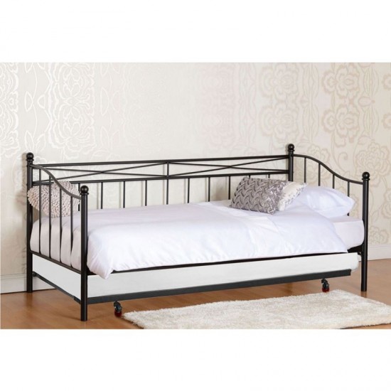 MARIN Set: Daybed με Στρώμα 90x190 + Βοηθητικό Κρεβάτι με Στρώμα 85x185 Μέταλλο Μαύρο  Beds: 198x97x93 _ 185x85x36cm