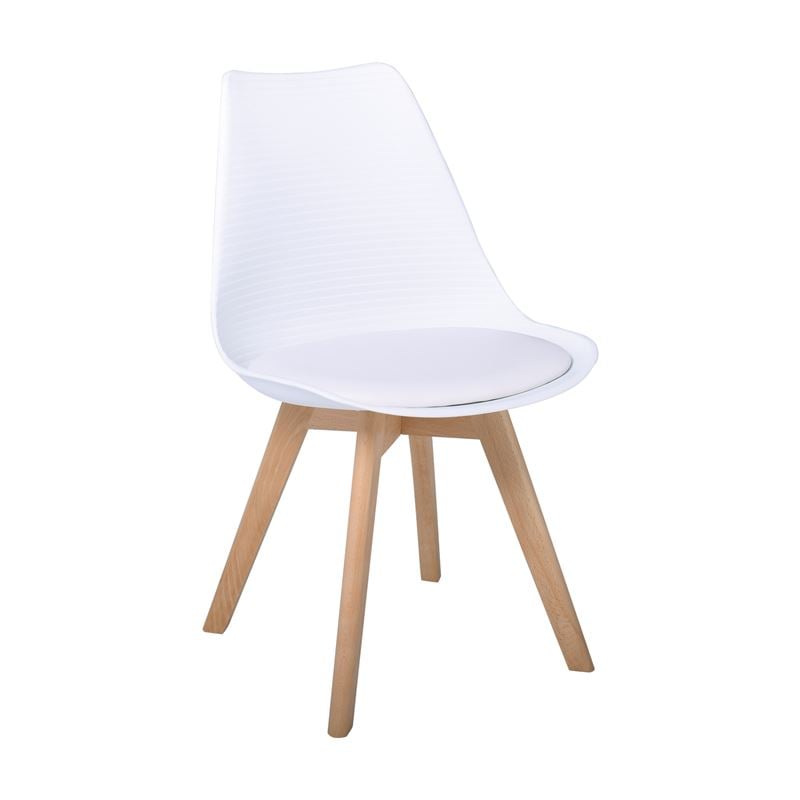 Σετ4ΤεμMARTIN STRIPE Καρέκλα Ξύλινο Πόδι, PP Άσπρο 49x56x82cm