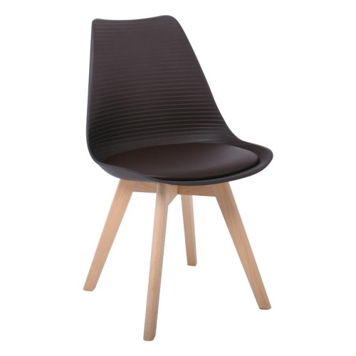 Σετ4ΤεμMARTIN STRIPE Καρέκλα Ξύλινο Πόδι, PP Καφέ 49x56x82cm
