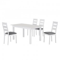 MILLER Set Τραπεζαρία Κουζίνας Άσπρο, Ύφασμα Γκρι: Τραπέζι Επεκτεινόμενο + 4 Καρέκλες Table120+30x80x74Chair45x52x97