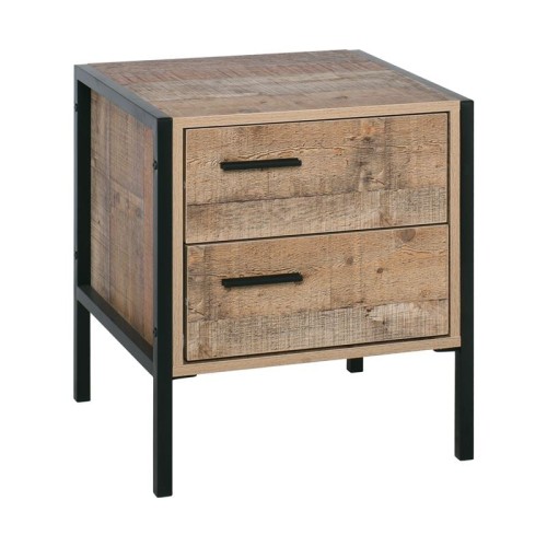 PALLET-W Κομοδίνο με 2 Συρτάρια Μέταλλο Βαφή Μαύρο - Antique Oak 44x40x50cm