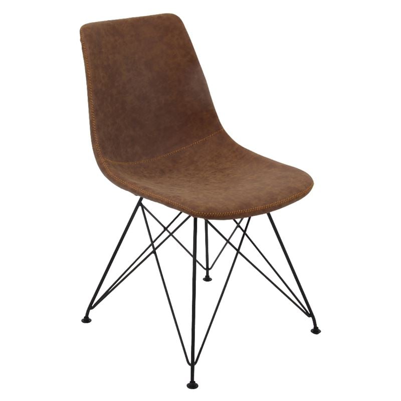 Σετ4ΤεμPANTON Καρέκλα Μέταλλο Βαφή Μαύρο, PU Vintage Brown 43x57x81cm