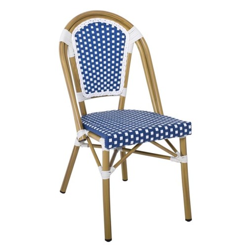 PARIS Καρέκλα Bistro Αλουμίνιο Φυσικό, Wicker Άσπρο - Μπλε, Στοιβαζόμενη 46x54x88cm