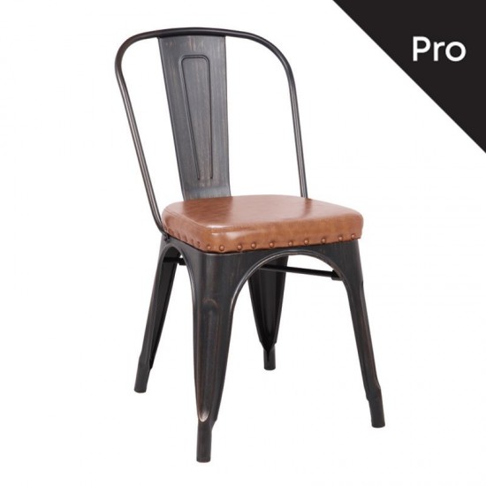 RELIX Καρέκλα-Pro, Μέταλλο Βαφή Antique Black, Pu Camel 45x51x82cm