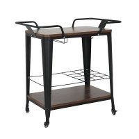 RELIX Trolley Bar-Pro Μέταλλο Βαφή Μαύρο, MDF Απόχρωση Καρυδί 86x51x86cm