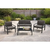 RIVIAN Set Σαλόνι Κήπου 4τεμ, Μέταλλο Βαφή Ανθρακί, Μαξιλάρια Γκρι 90x50x35/120x79x73/65x79x73 cm