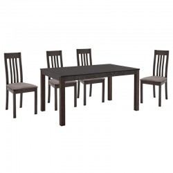 SABINIO Set (1+4) Τραπεζαρίας- Κουζίνας, Σκούρο Καρυδί, Melamine Greystone,Ύφασμα Μπεζ Table 135x80x75/Chair 43x52x97