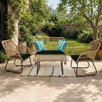 SALSA Set Σαλόνι Κήπου Μέταλλο Μαύρο, Wicker Φυσικό: Τραπέζι + Καναπέ 2Θέσιο + 2 Πολυθρόνες 94x56x44-120x70x86-67x71x83cm