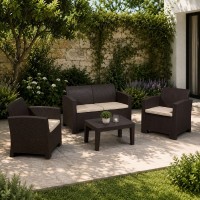 SAVANNA Set Σαλόνι Κήπου Βεράντας  K/D,  PP-UV Καφέ Μαξιλάρια Grey-White Table+Sofa 2Seater+2 Armchairs