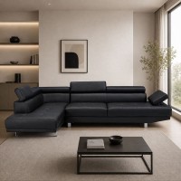 SECTOR Καναπές Σαλονιού Δεξιά Γωνία, Ανακλινόμενα Κεφαλάρια, Pu Μαύρο 265x191x82cm H.82cm