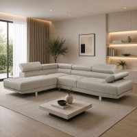 SECTOR Καναπές Σαλονιού Δεξιά Γωνία, Ανακλινόμενα Κεφαλάρια, Ύφασμα Μπεζ 265x191x82cm H.82cm