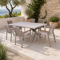 SIERRA Set Τραπεζαρία: Τραπέζι +6 Πολυθρόνες, Αλουμίνιο Μπεζ, Επιφάνεια PSP Απόχρωση Greige Table:210x97x74 Chair:56x65x87