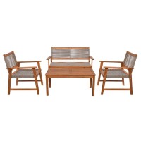 SPRING Set Σαλόνι Κήπου Ακακία Φυσικό, Wicker Μπεζ: Τραπέζι + Καναπέ 2Θέσιο + 2 Πολυθρόνες 100x50x45/120x68x84/67x65x84cm