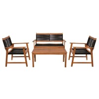 SPRING Set Σαλόνι Κήπου Ακακία Φυσικό, Wicker Μαύρο: Τραπέζι + Καναπέ 2Θέσιο + 2 Πολυθρόνες 100x50x45/120x68x84/67x65x84cm