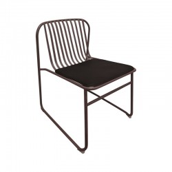 STRIPE Καρέκλα Κήπου Βεράντας, Μέταλλο Βαφή Sand Brown, Μαξιλάρι PU Μαύρο 52x59x77cm