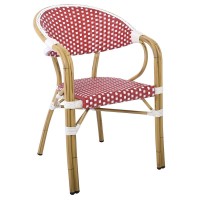 PARIS Πολυθρόνα Bistro Αλουμίνιο Φυσικό, Wicker Άσπρο - Κόκκινο, Στοιβαζόμενη 57x59x84cm
