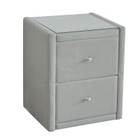WILTON Κομοδίνο Ύφασμα Grey Stone με Προστατευτικό Γυαλί Επιφάνειας 46x41x57cm