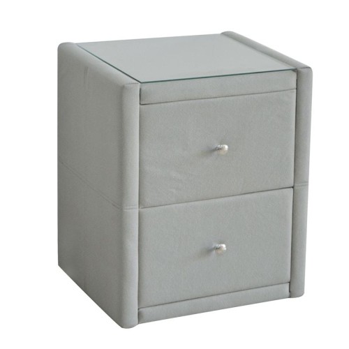 WILTON Κομοδίνο Ύφασμα Grey Stone με Προστατευτικό Γυαλί Επιφάνειας 46x41x57cm