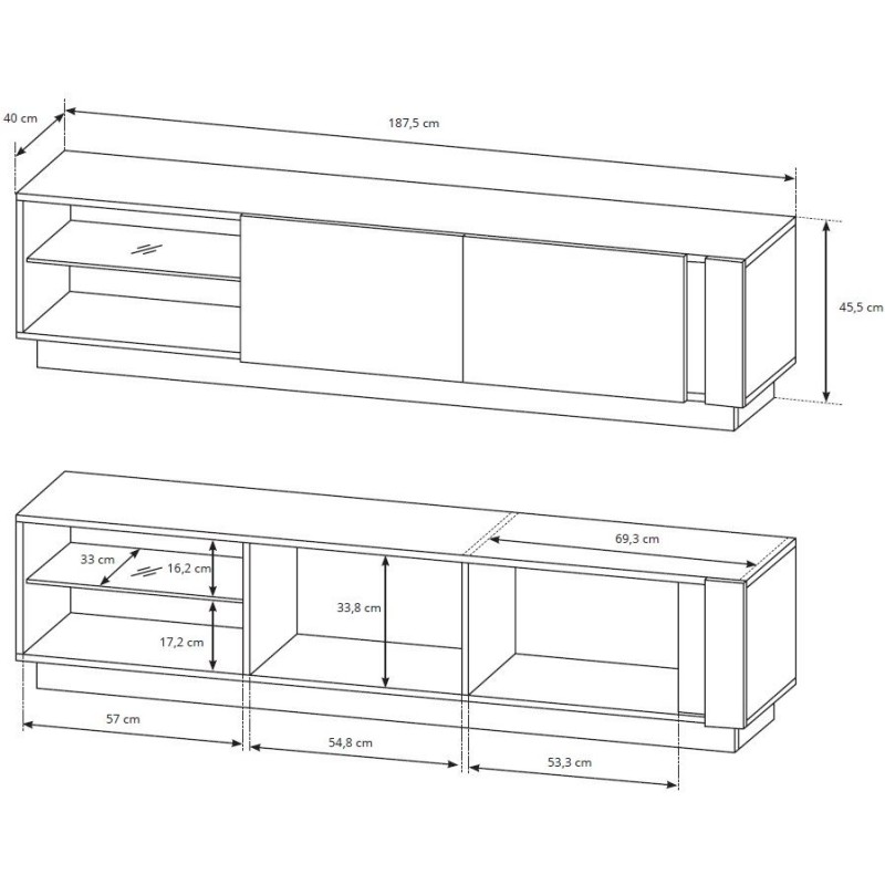 Έπιπλο τηλεόρασης 36146-ARCW-BTV Λευκό+Λευκό High Gloss+Grandson 187,5x45,5x40cm