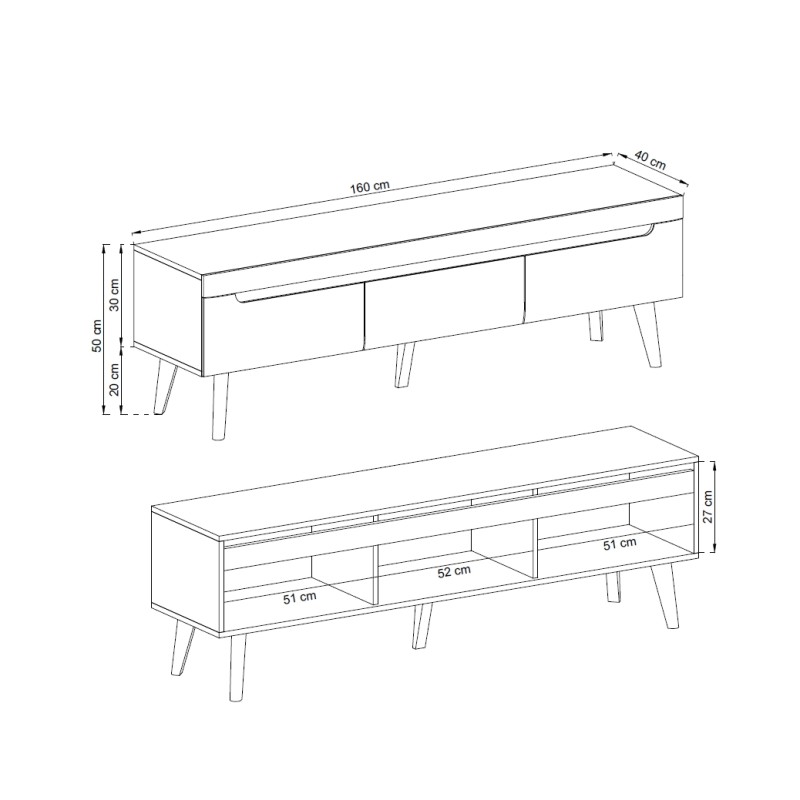 Έπιπλο τηλεόρασης Nordi Λευκό + Higloss λευκό + Riviera 160x50x40cm